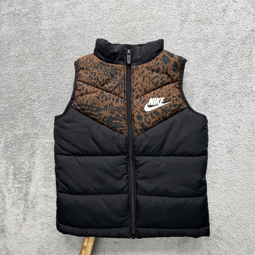 Nike Vest Youth 5 4-5 Years Black Animal Print Puffer Insulated Winter Logo